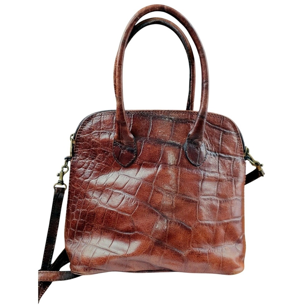 Michael Rome Satchel Bag Small Brown Croc Embossed Leather Made in Italy
